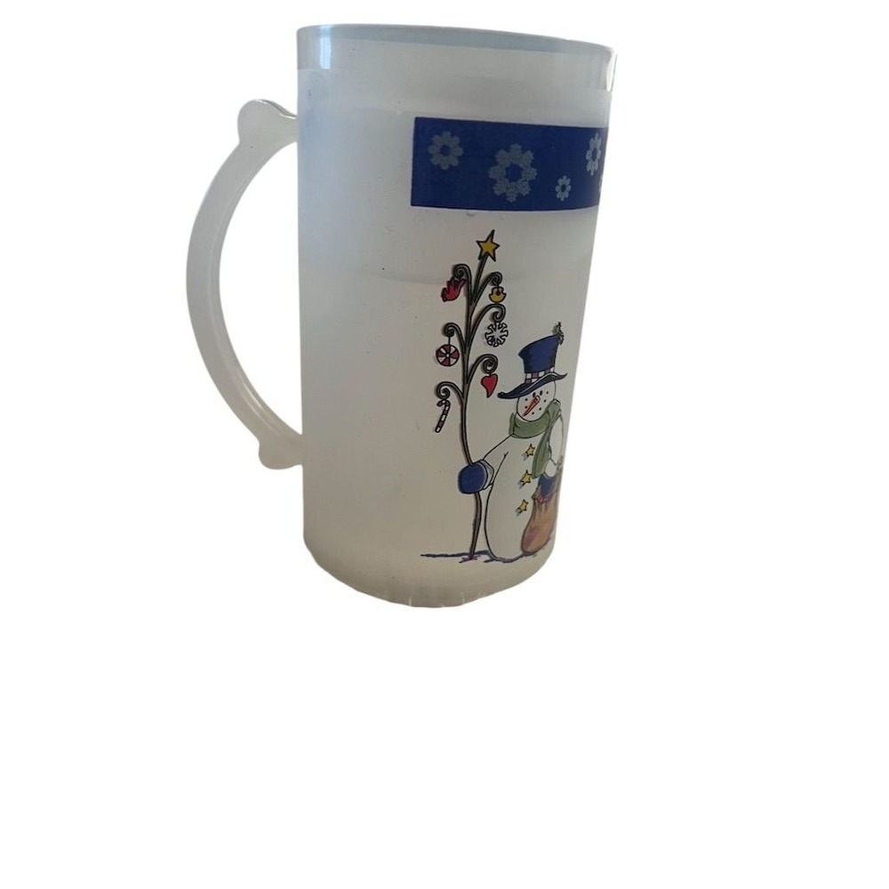 Libbey Vintage Snowman Holiday Mug‎ Multicolor Winter Theme 5" Tall freezer